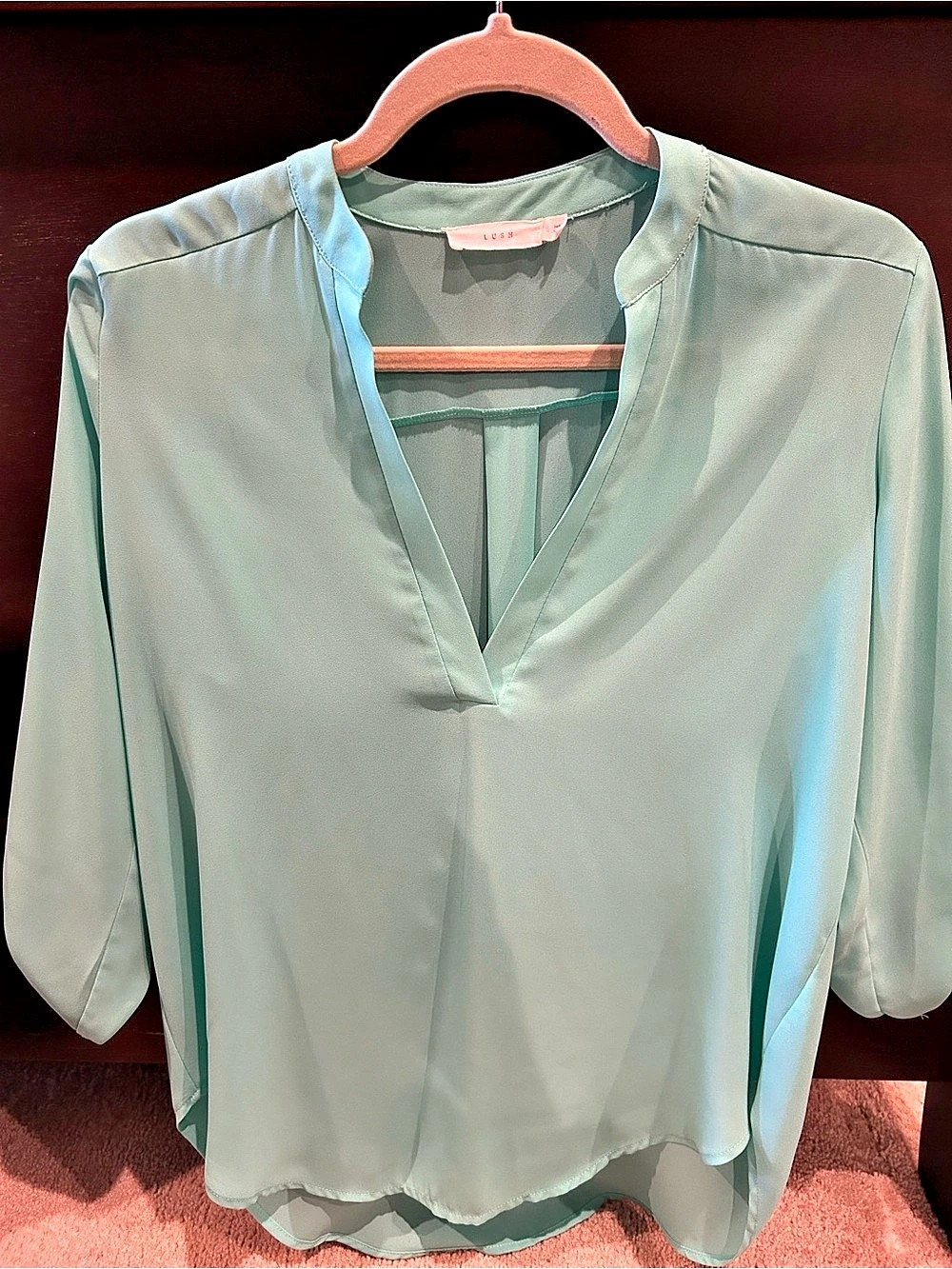 LUSH Long Sleeve Blouse in Green Size Small Like New